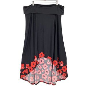 LuLaRoe Black Floral High-Low Skirt 3XL Polyester/Spandex Beautiful Red Poppy